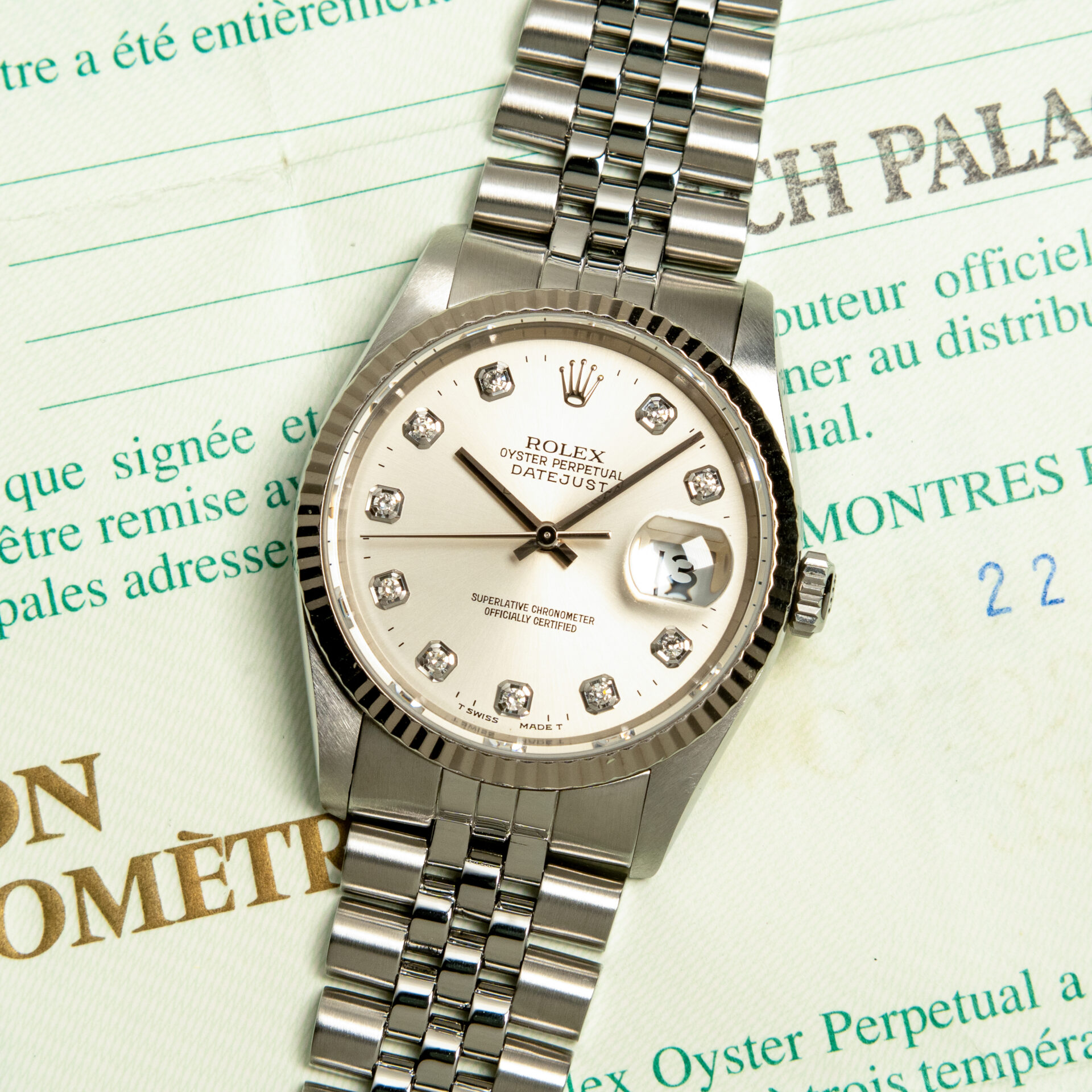 Rolex Datejust 36 Official Service Diamond Dial 16234 Jubilee Full Set